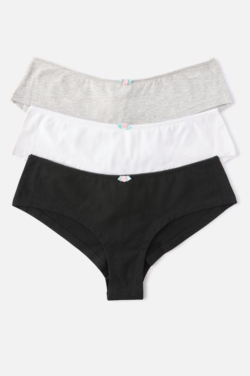 Cotton comfy cheeky boyshort 3 Pack - black/white/grey marle