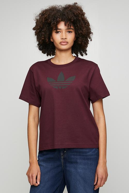 Trefoil Boxy T W - Maroon/Black