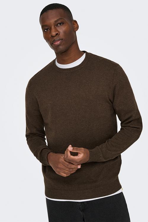 ONSLOUI Regular Melange Crew Knit - Coffee Bean