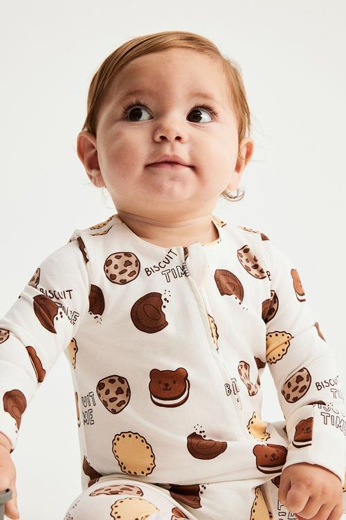The Long Sleeve Zip Romper - Vanilla/Biscuit Time