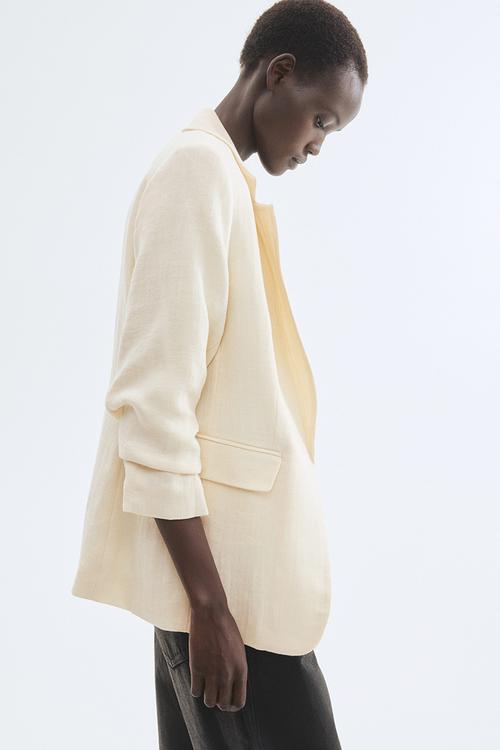 Gathered-sleeve blazer - cream