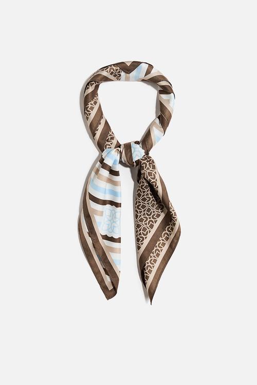 Patterned scarf - brown/light blue striped