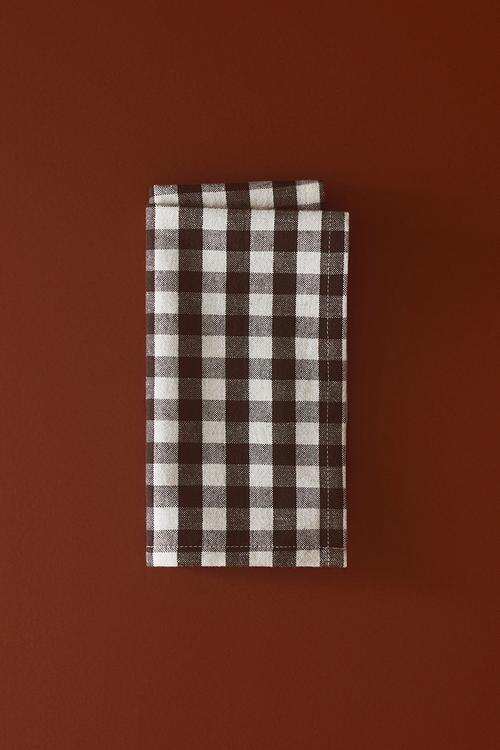 4-pack cotton napkins - dark brown/gingham check