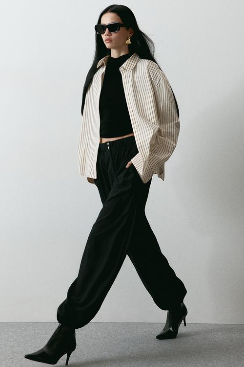 Oversized poplin shirt - light beige/striped