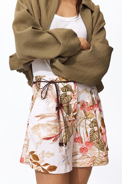 Linen-blend shorts - white/flowers