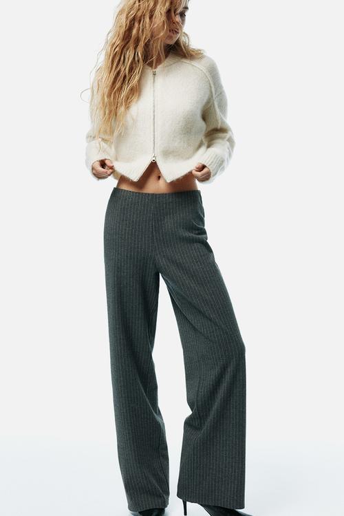 Pull-on jersey trousers - grey marl/pinstriped