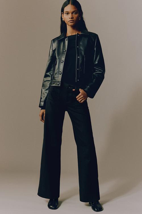 Wide twill trousers - black