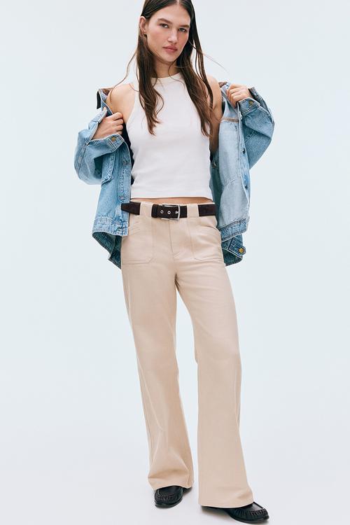 Wide twill trousers - beige