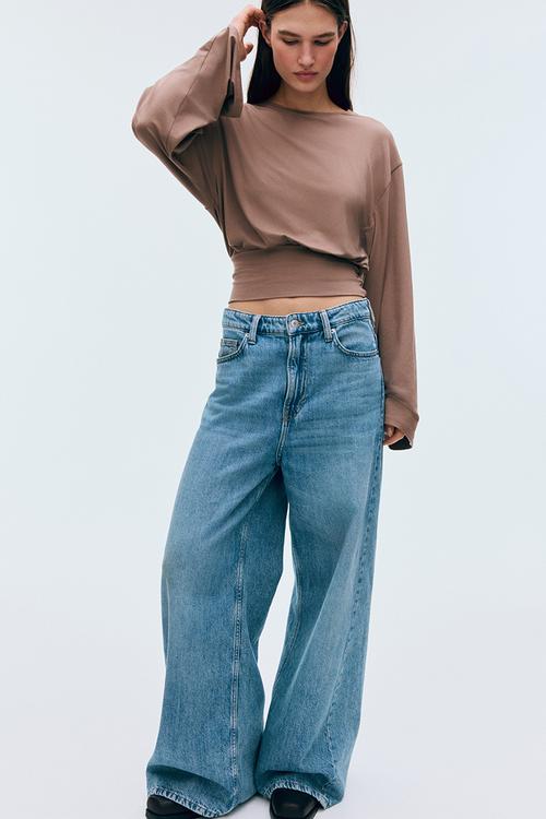 Gathered jersey top - dark beige