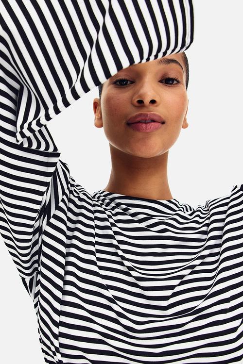 Gathered jersey top - white/striped