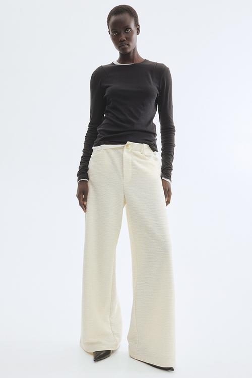 Wide bouclé trousers - cream