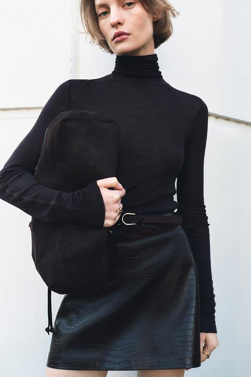 Coated mini skirt - dark brown