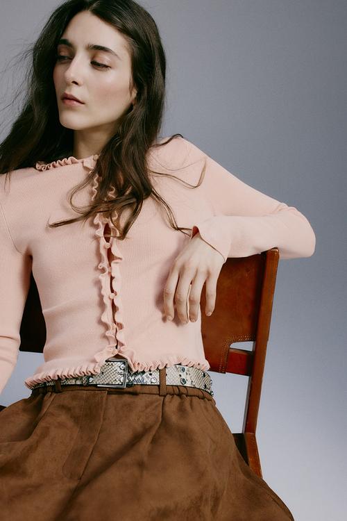 Frill-trimmed cardigan - peach pink