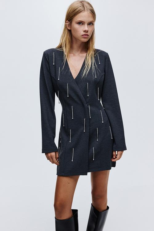 Rhinestone-embellished dress - dark grey marl