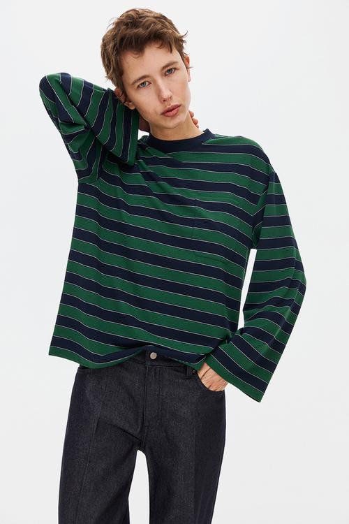 Pocket-detail top - navy blue/striped