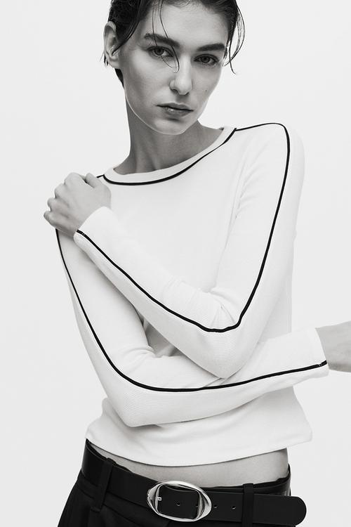 Ribbed jersey top - cream