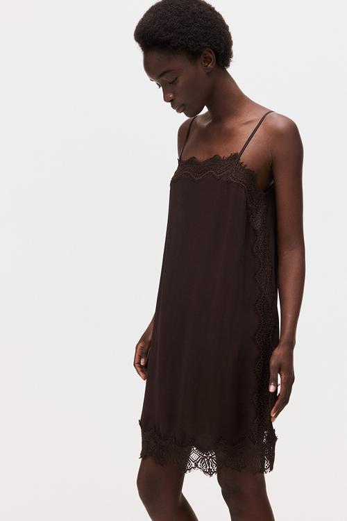 Lace-trimmed viscose dress - dark brown