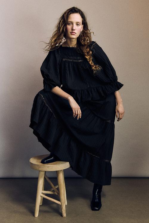 Lace-inset maxi skirt - black