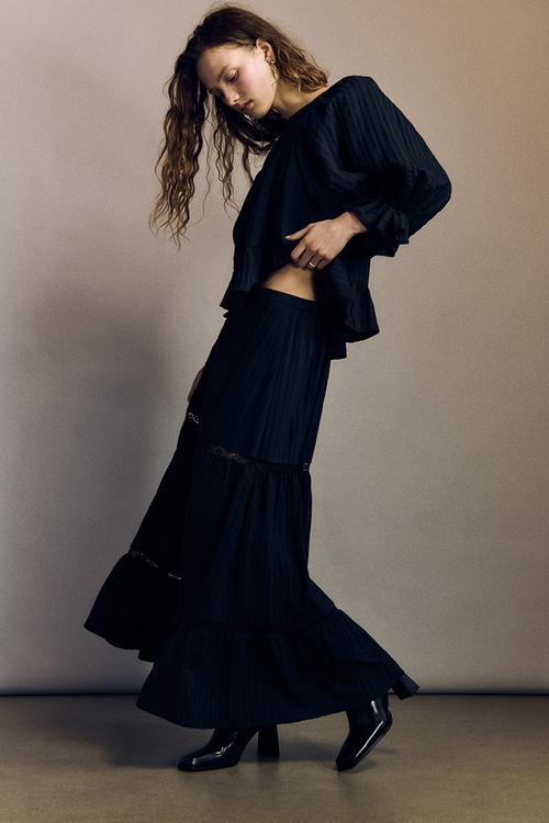 Lace-inset maxi skirt - black