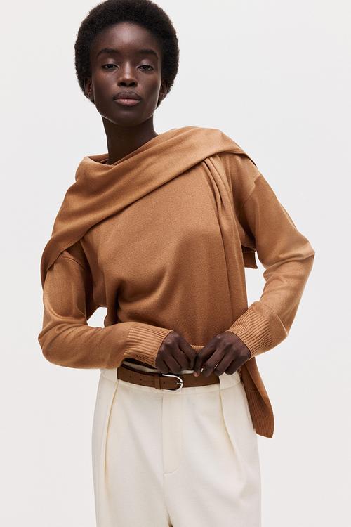 Scarf-detail jumper - light brown