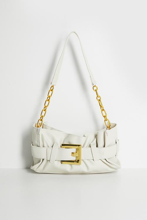 Geneva-Rae Buckle Detail Tote With Gold Hardware-Cream