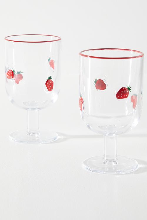 Strawberry wine glass set of 2 - Clear