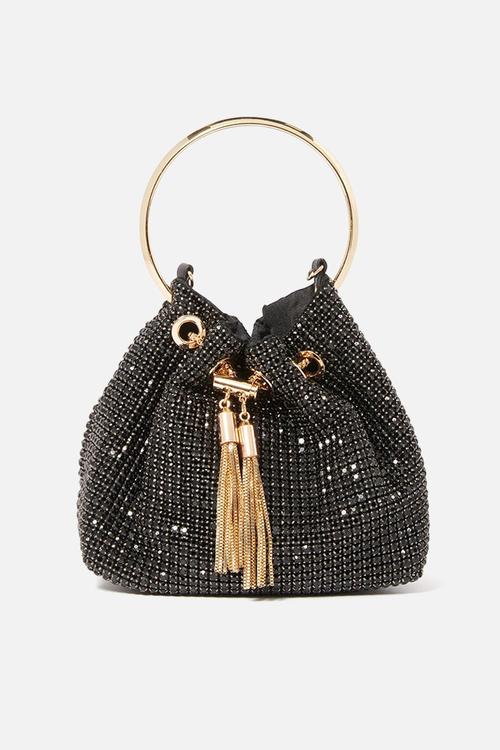 Skylah sparkle metal handle bag - black