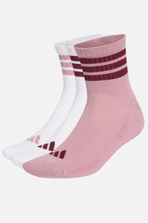  3-Stripes Cushioned Mid-Crew Socks 3pk- white/magic mauve/maroon