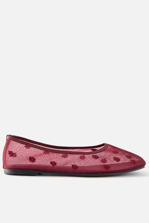 Soho Mary Jane Ballerina - Burgundy Embroidered Mesh