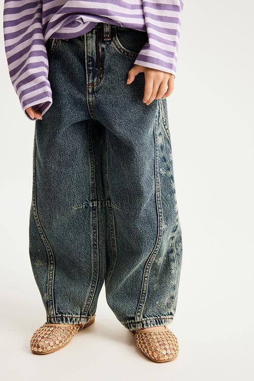 Unisex Super Barrel Leg Denim Jean - 90S Blue Haven Mid Blue/Mini Floral