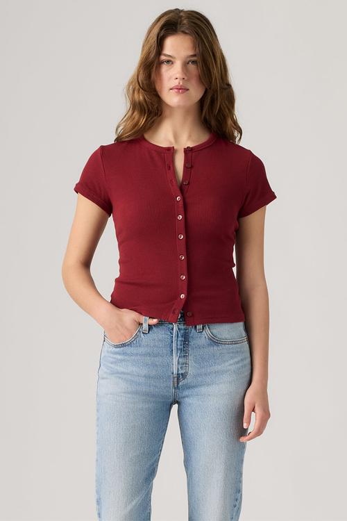 Rory Button Through Short Sleeve - Warm Cabernet Rib