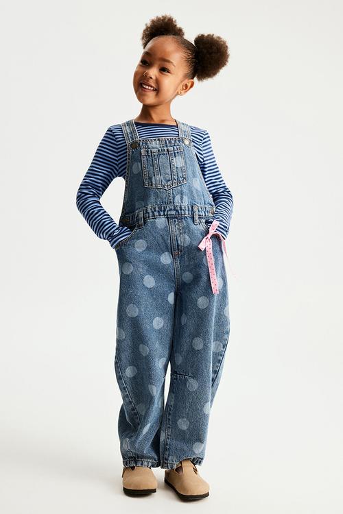 Barrel Leg Denim Overall - Blue Haven Mid Blue/Spots