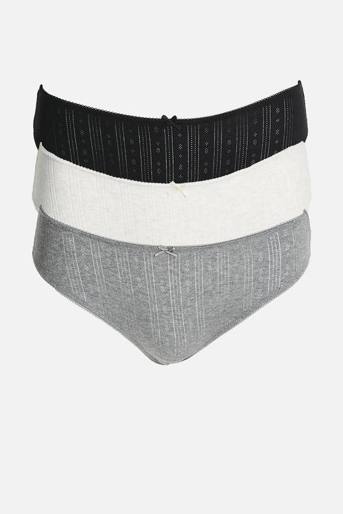 Cotton pointelle bikini brief 3 pack - wholesale - black/mid grey marle/butterscotch marle