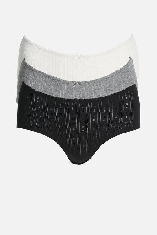 Cotton pointelle boyshort 3 pack - black/mid grey marle/ butterscotch marle