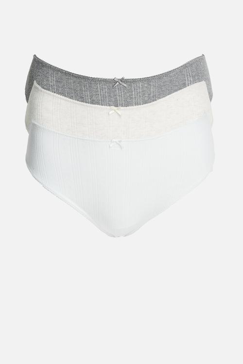 Cotton pointelle cheeky brief 3 pack - white/mid grey marle/butterscotch marle