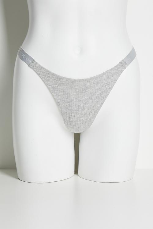 Branded dip front cotton tanga g string 3 pack - black/white/grey marle