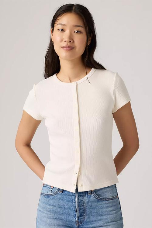 Rory Button Through Short Sleeve - Egret Rib