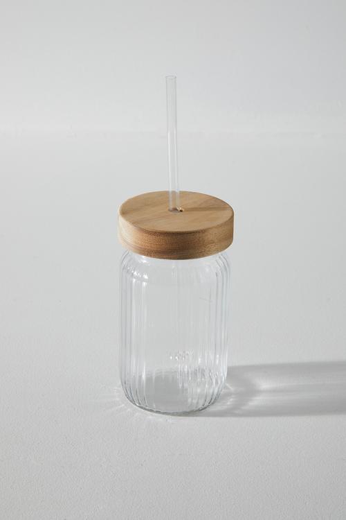 Drinking glass with wood lid - Clear