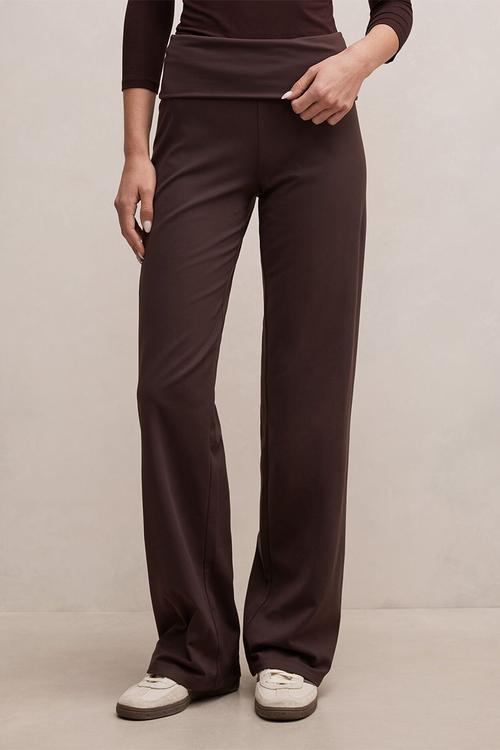 Wren fold waist wide leg pants in chocolate freckle