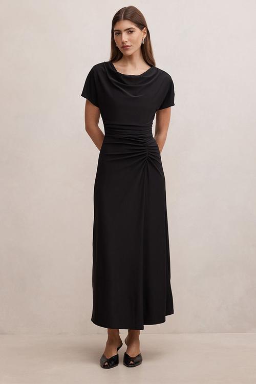 Tahnee ruched waist midi dress in black