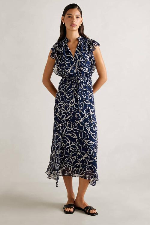 Maxwell flutter sleeve midi dress in navy myra floral