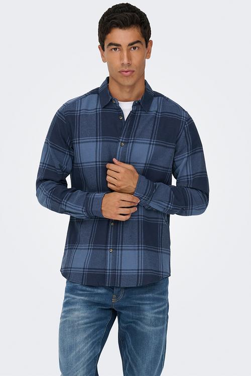 Onsgudmund long sleeve checked shirt noos - Navy Blazer Vintage