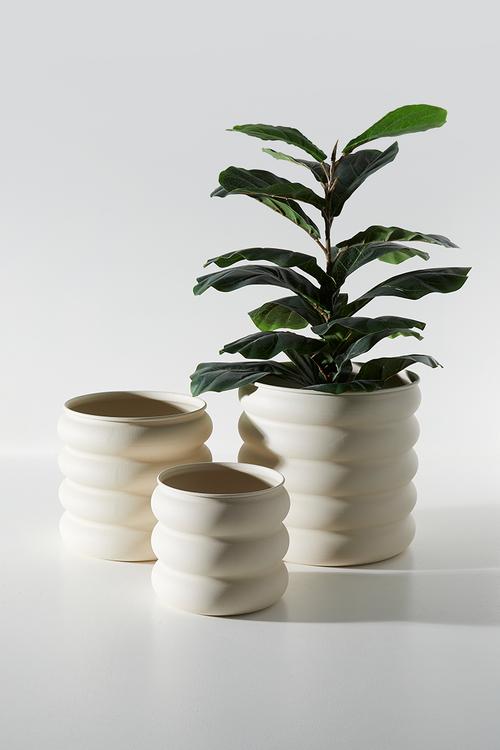 Rib metal planter set of 3 - Ecru