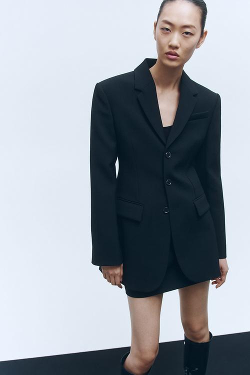WARDROBE.NYC H&M:  Wool-blend hourglass blazer - black
