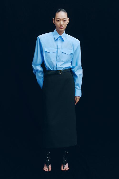 WARDROBE.NYC H&M:  Shoulder-pad poplin shirt - light blue