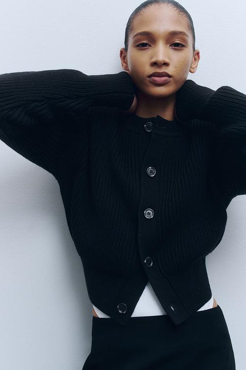WARDROBE.NYC H&M:  Shoulder-pad wool cardigan - black