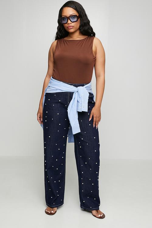 Plus Straight Leg Jean with Pearls - Dark Wash