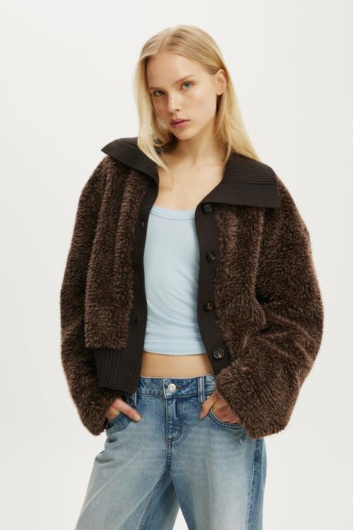 Oslo faux fur jacket - chocolate brown