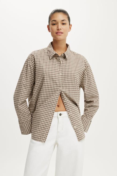 Sloane Oversized Shirt - Harri Check Honey Beige/ Rich Mocha