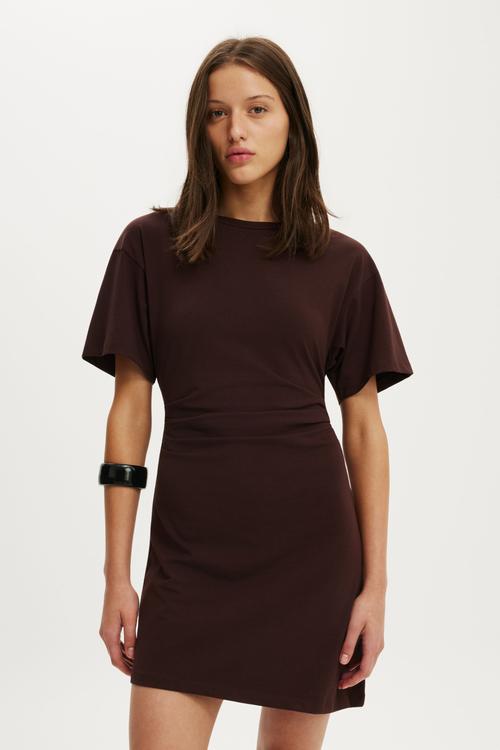 Boxy Tuck T-Shirt Mini Dress - Dark Oak